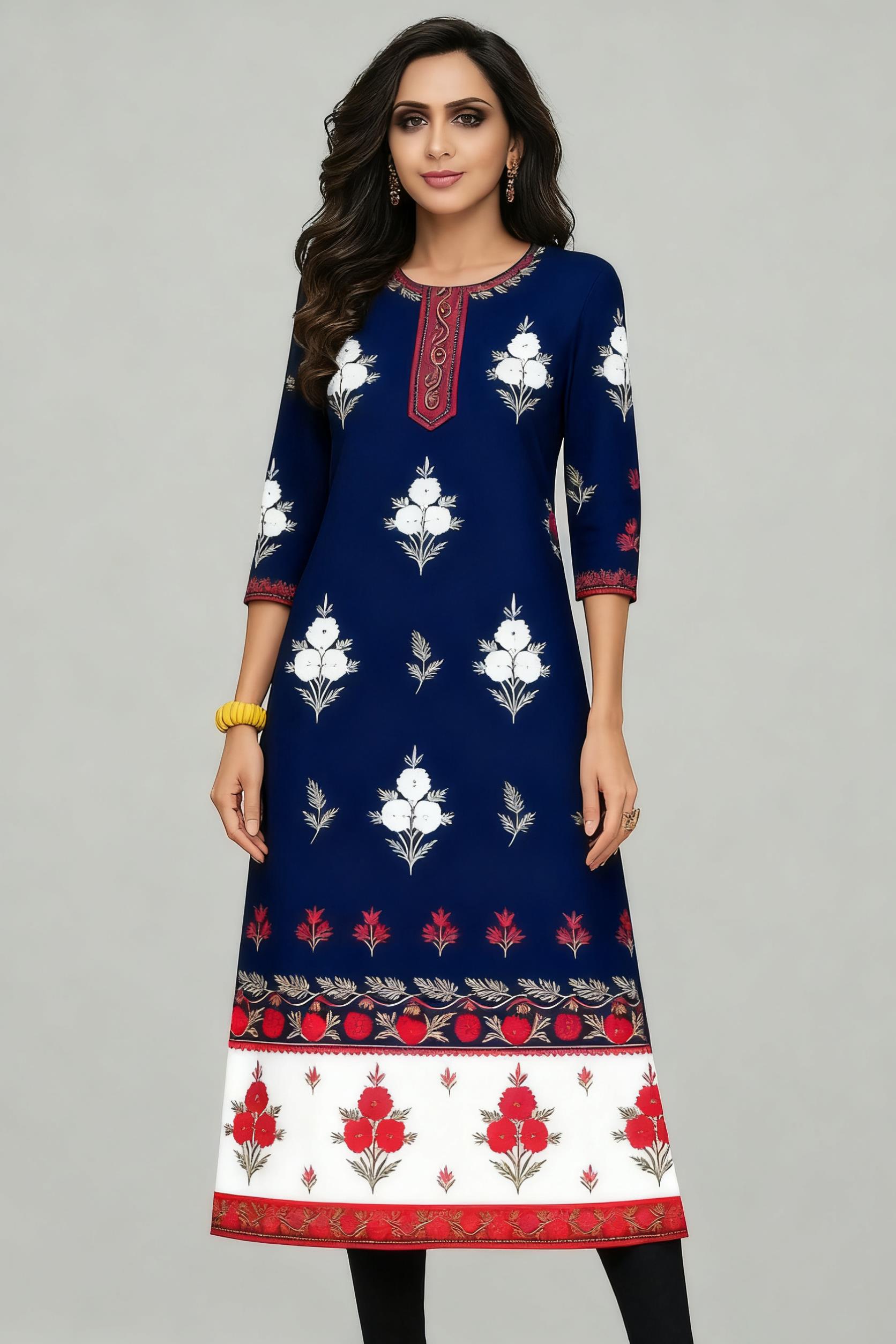 Ethnic Fashion Kurtis - Muslim Kurt Flowers Women's Fashion Comfortable