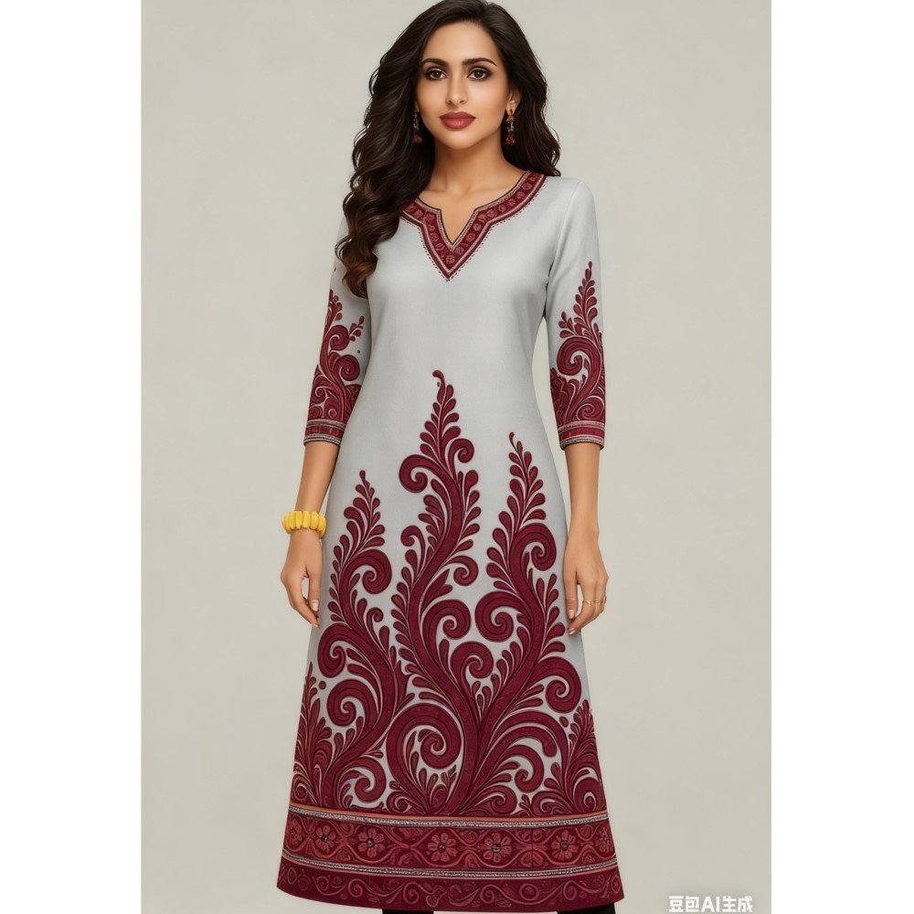 Ethnic Fashion Kurtis - Muslim Kurt Flowers Women's Fashion Comfortable