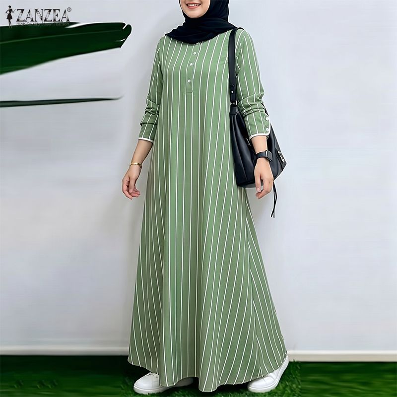 Muslim Modest Striped Maxi Dre - Abaya Modest Wear 评论和价格