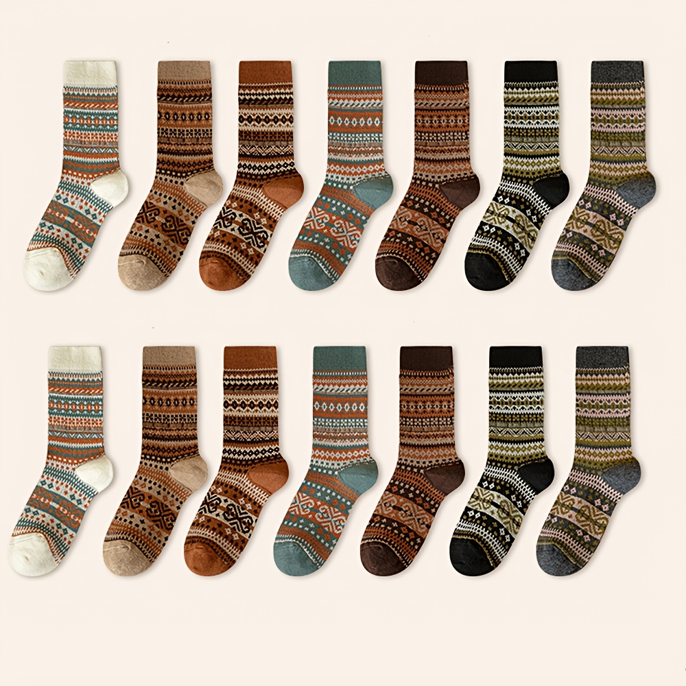 Retro 7-Color Mid-Calf Socks f - Winter Ethnic Fashion For Women 评论和价格