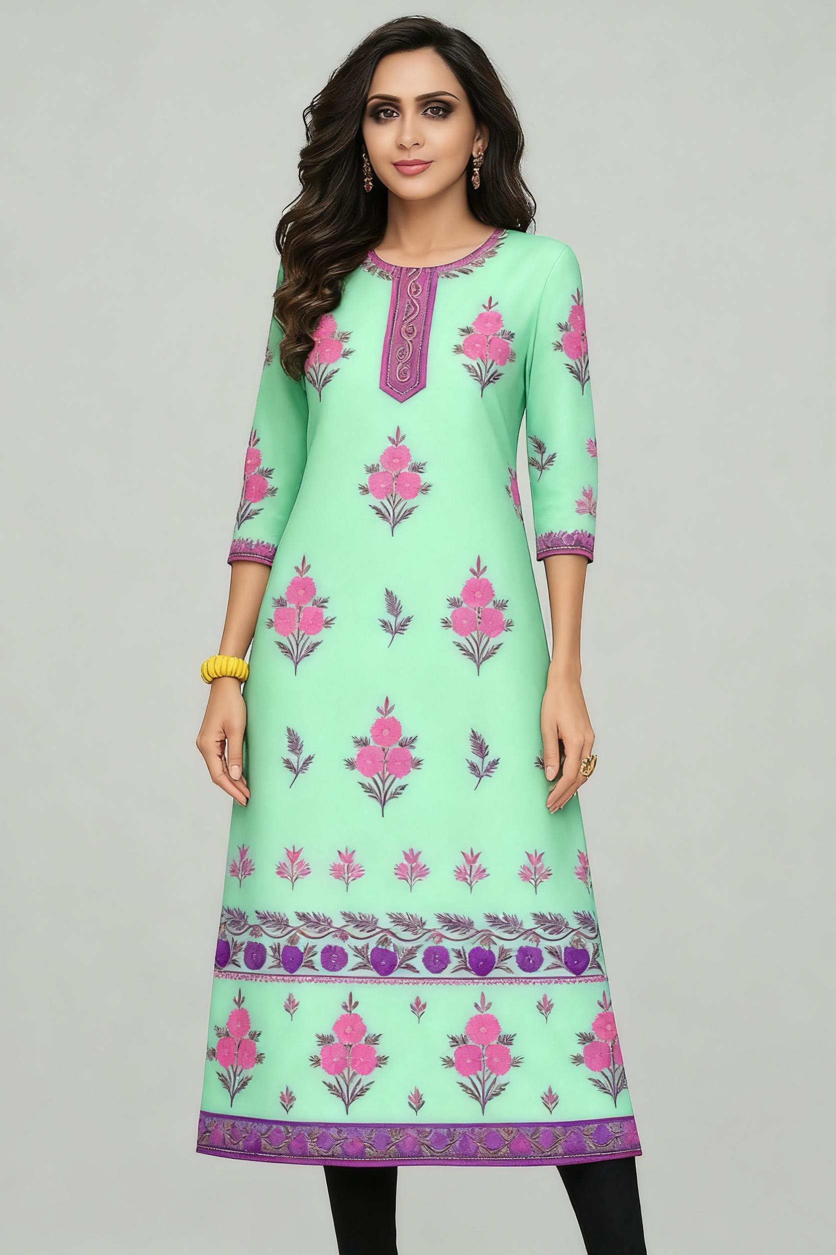 Muslim Kurt Flowers Women's Fa - Ethnic Fashion Kurtis 评论和价格