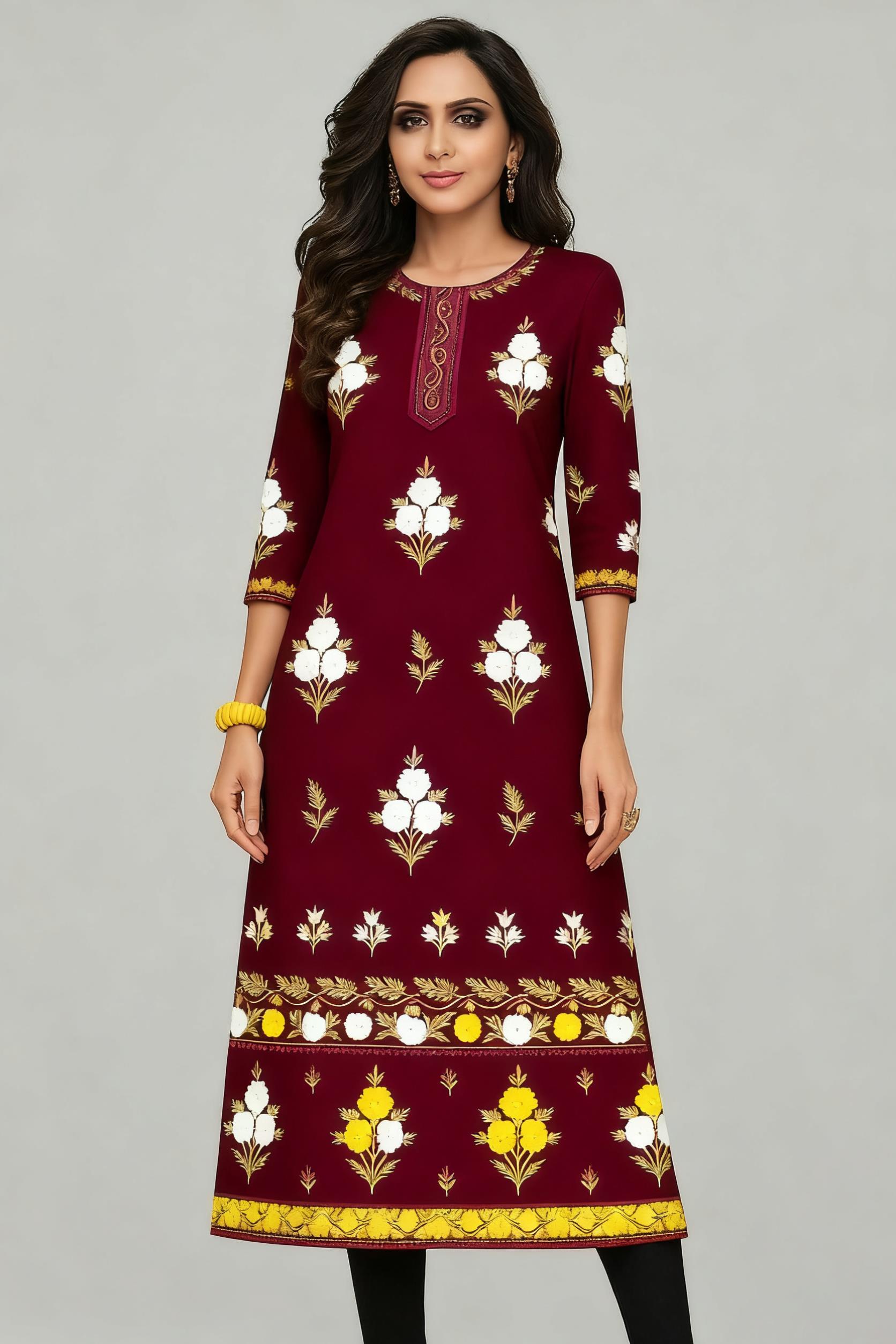Muslim Kurt Flowers Women's Fa - Ethnic Fashion Kurtis 评论和价格