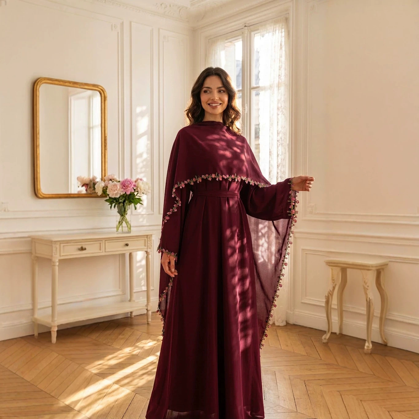 Elegant Pink Lace Trim Nida Tw - Abaya Modest Wear 评论和价格