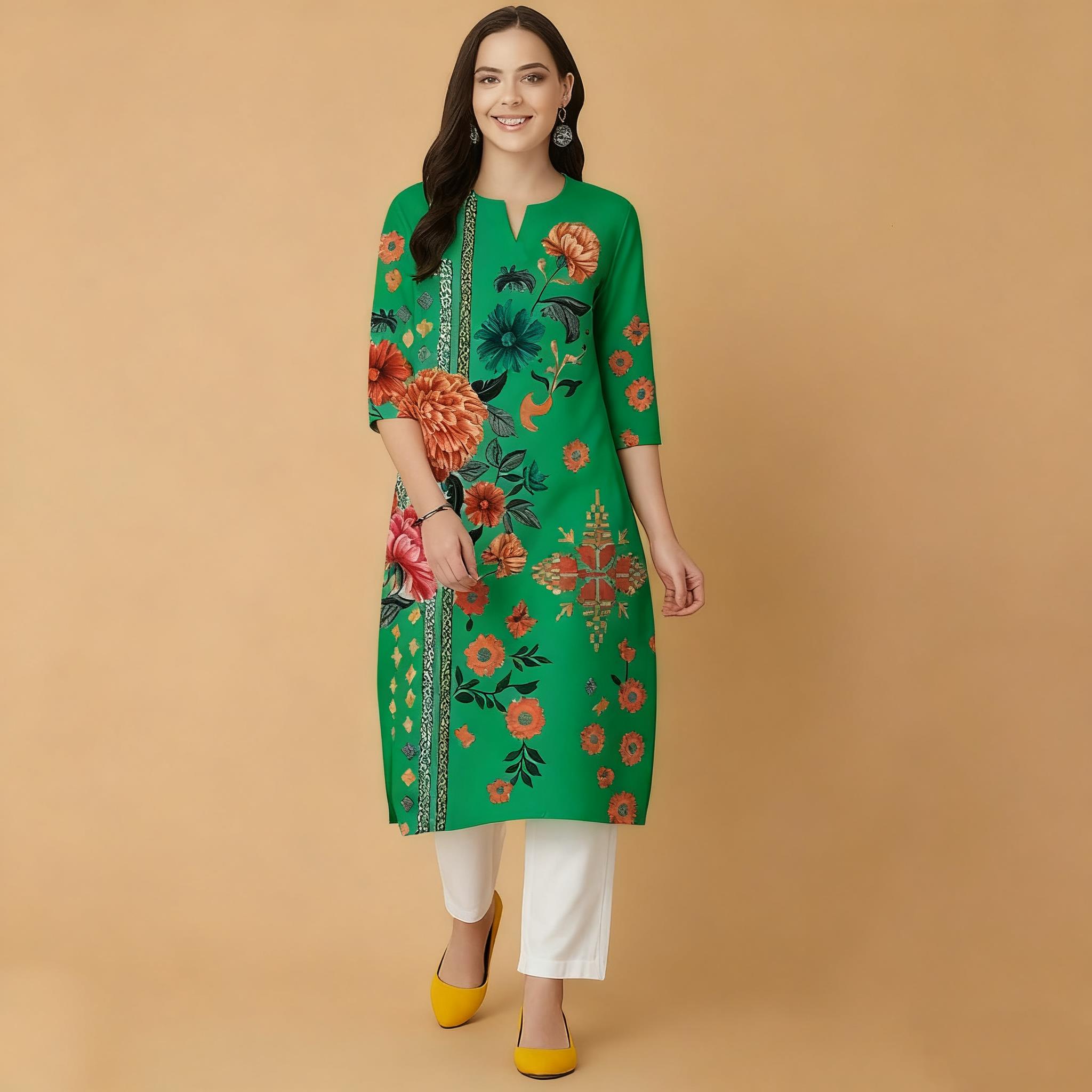 Muslim Flowers Kurt Christmas  - Ethnic Fashion Kurtis 评论和价格